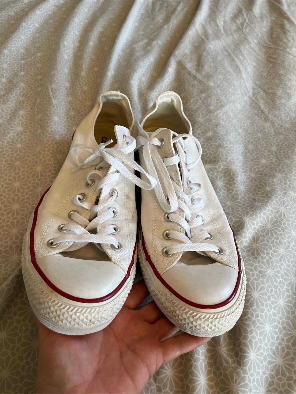 Classic Low-Top Canvas Sneakers in White with Red Trim mens 13 - Picture 3 of 8